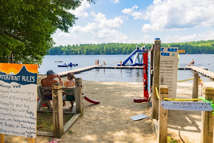 The waterfront and swim dock at Camp Kingswood