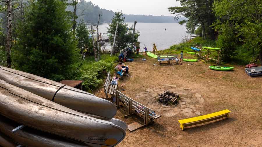 Canoe hulls over the waterfront