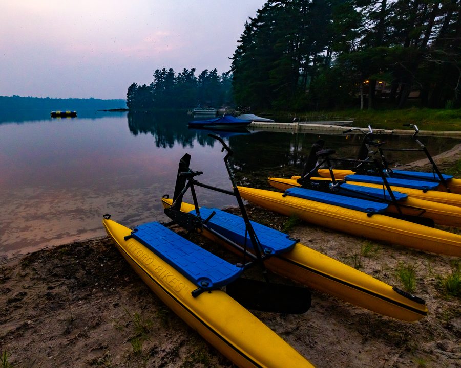 Hydro-bikes on the beach at dusk