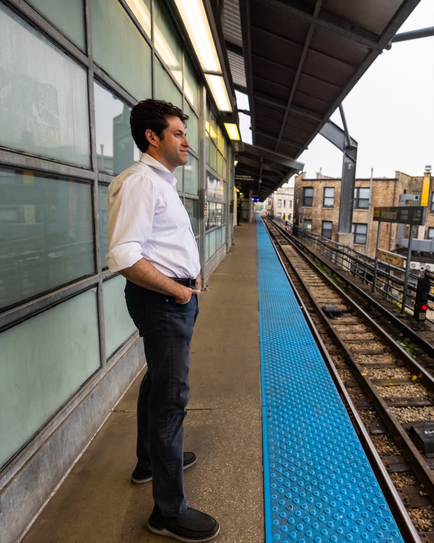 On the platform at the Howard station